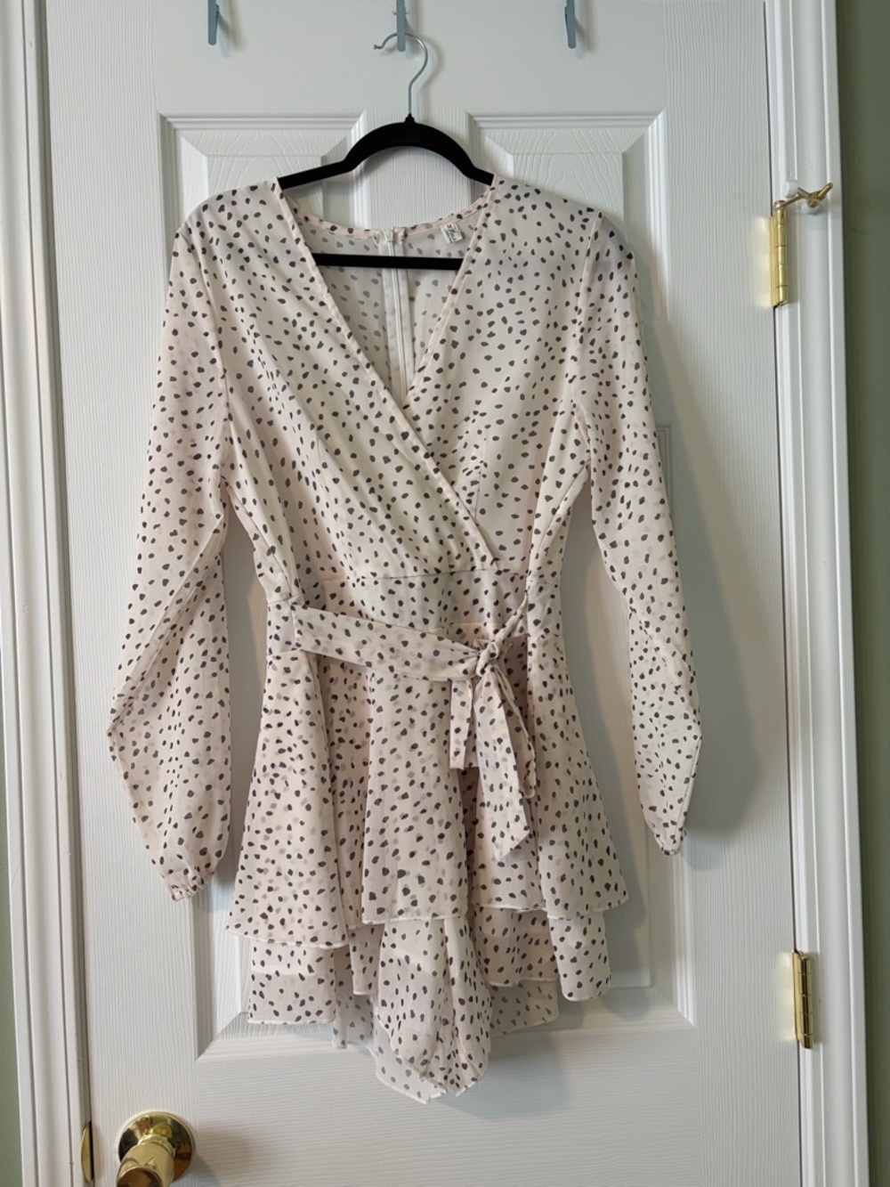 Polka Dot Wrap Romper in Cream and Black